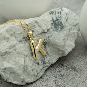 Initial Letter Necklace, Initial Gold Plated Necklace, Puff Letter Necklace, Gold and Rose Gold Sterling Silver Necklace, Mother Day Gifts image 3