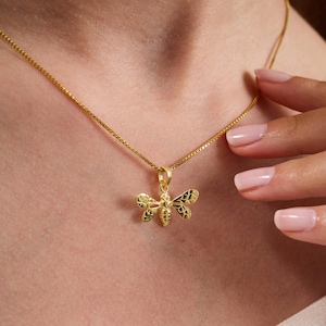 Gold Biene Halskette Zierliche Honig Biene Halskette Bumble Bee Halskette Bee Charm Sterling Silber Biene Schmuck Natura Liebhaber Geschenk Graduierung Geschenk