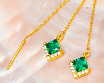 Emerald Green Square Jewelry Set, Emerald Necklace and Earrings Set, Geometric Emerald Jewelry Set, Emerald Green Jewelry, May Birthday Gift