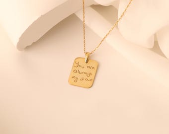 Collar personalizado con escritura a mano chapado en oro: colgante de plata de ley conmemorativo personalizado