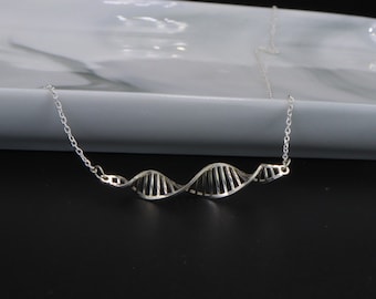 Sterling Silver DNA Double Helix Necklace: Science Jewelry Gift
