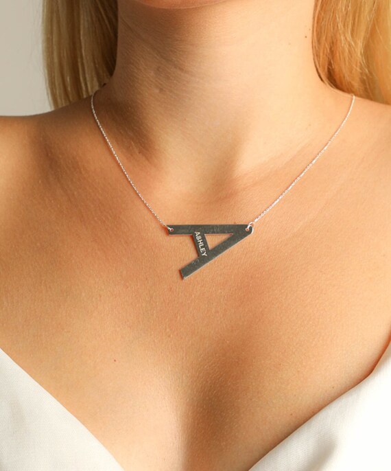 Large Letter Necklace Name Plate Big Initial Necklace Personalized Sideways Letter Pendant Gift for Him Gift for Her Promoted Gift Etsy Canada