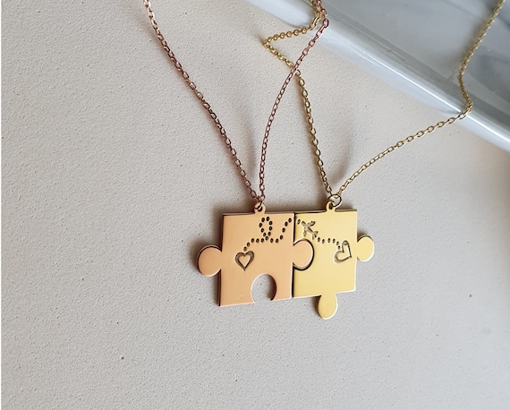 Puzzle Necklace 2 Pieces Couple Name Matching Pendant Gift for Best Friend Men s Valentine s Day Gift Silver 18kgold Rose Gold Etsy Canada