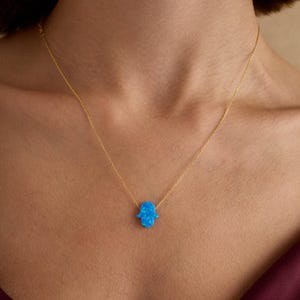 Opal Hamsa Hand Necklace Blue or White Opal Hamsa Choker Necklace Fatima Hand Necklace Opal Hamsa Hand Gift For Her Silver and Opal Necklace