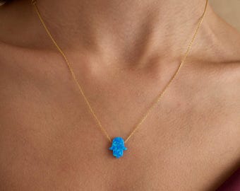 Opal Hamsa Hand Necklace: Sterling Silver Fatima Choker