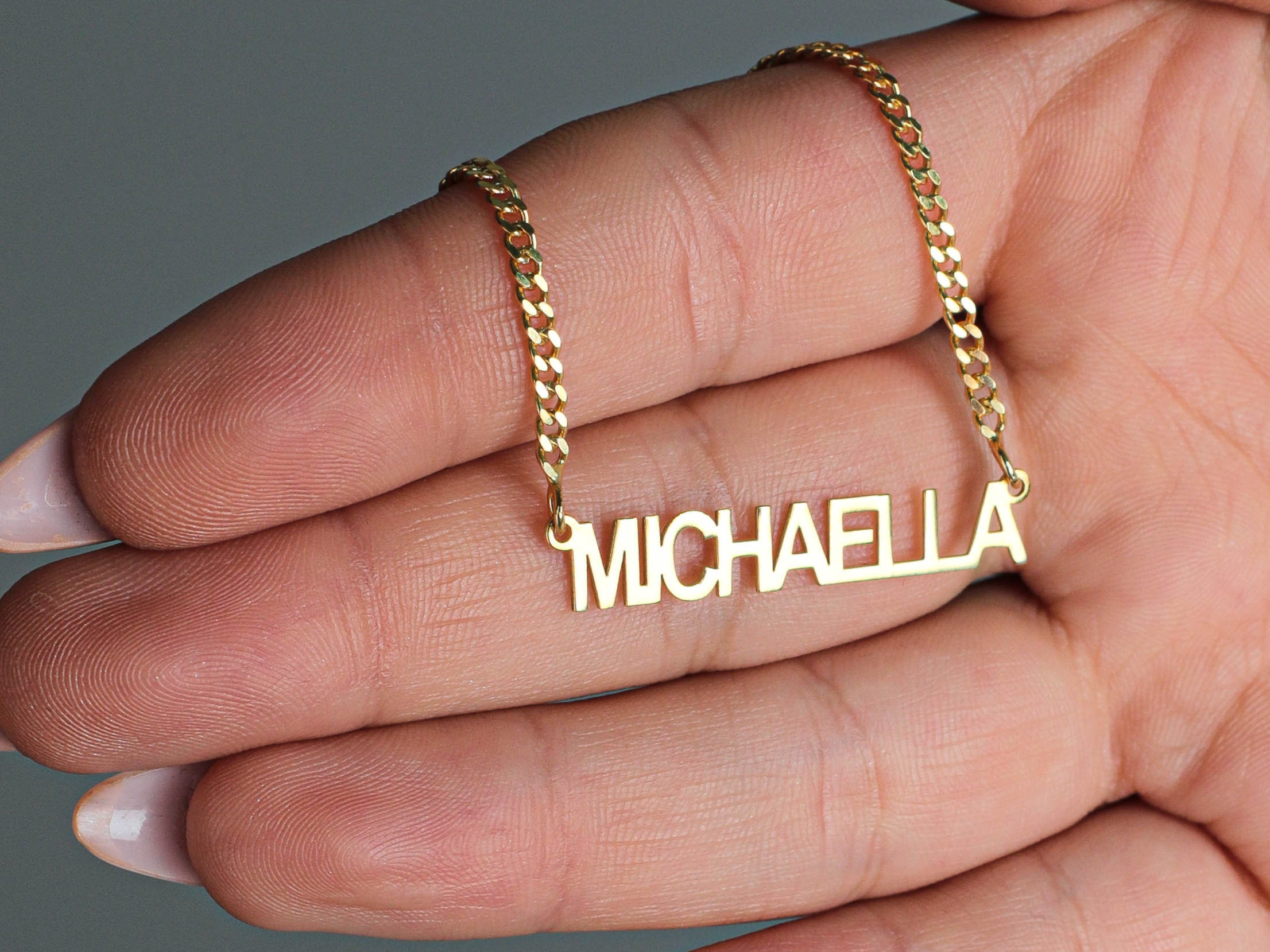 Name Plate Necklace Gourmet Chain Custom Name Necklace Gold Etsy