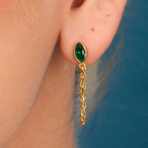 Marquise Emerald Stud Earrings, Dainty Unique Emerald Earrings, Elegant Gemstone Earrings, Bridesmaid Gift, Luxury Earring, Gift for Her