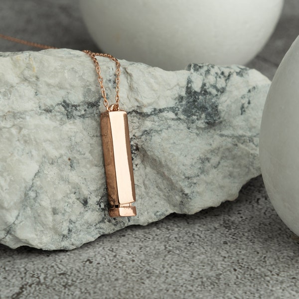Vertical Bar Necklace Four Sided Necklace, Hidden Message Bar Pendant, Morse Code, Coordinate, Gift For Him, Valentines Gift