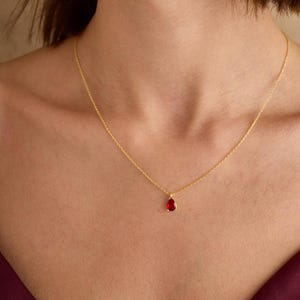 Tiny Ruby Gemstone Necklace Gold Drop Ruby Chooker July Birthstone Jewelry Dainty Ruby Necklace Minimalist Ruby Pendant Gift For Women