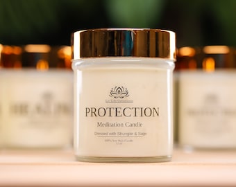 Protection Meditation Scented Candle, Protection Candle, Energy Cleansing , Crystal Candle, Protection Crystal Candle, Soy Aromatherapy.