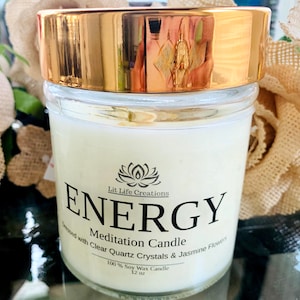 Positive Energy  Meditation Candles,  Crystal & Herb Candle, Soy Aromatherapy Candle, Energy Crystal Candle, Energy Scented Candle, Scented.