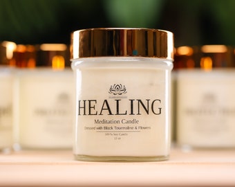 Healing Meditation Scented Candle, Healing Energy Crystal Candle,  ntention Candle, Mindfulness Gift, Self Care Gift, Healing Scented Candle