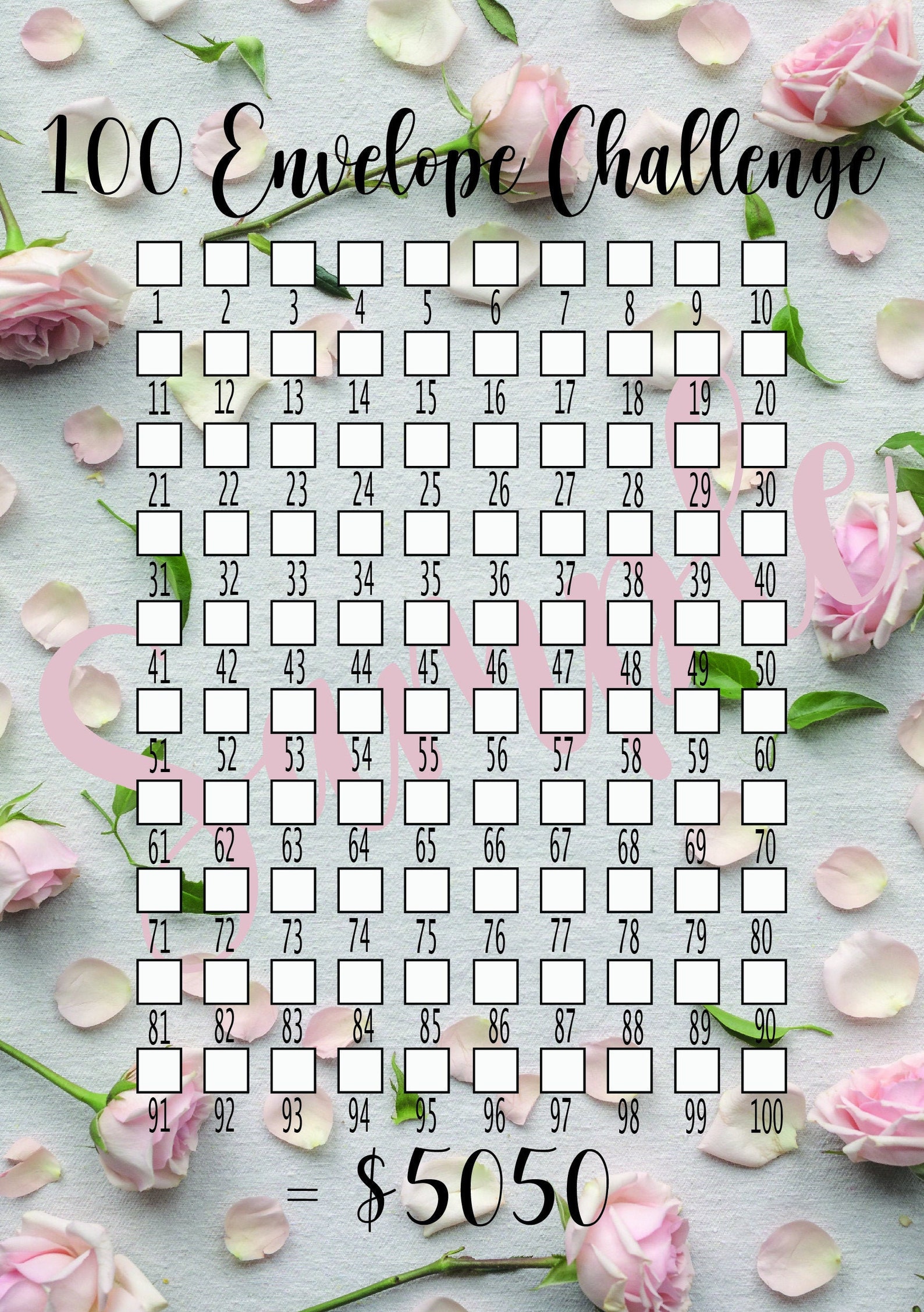 100 Envelope Challenge Tracker Free Printable