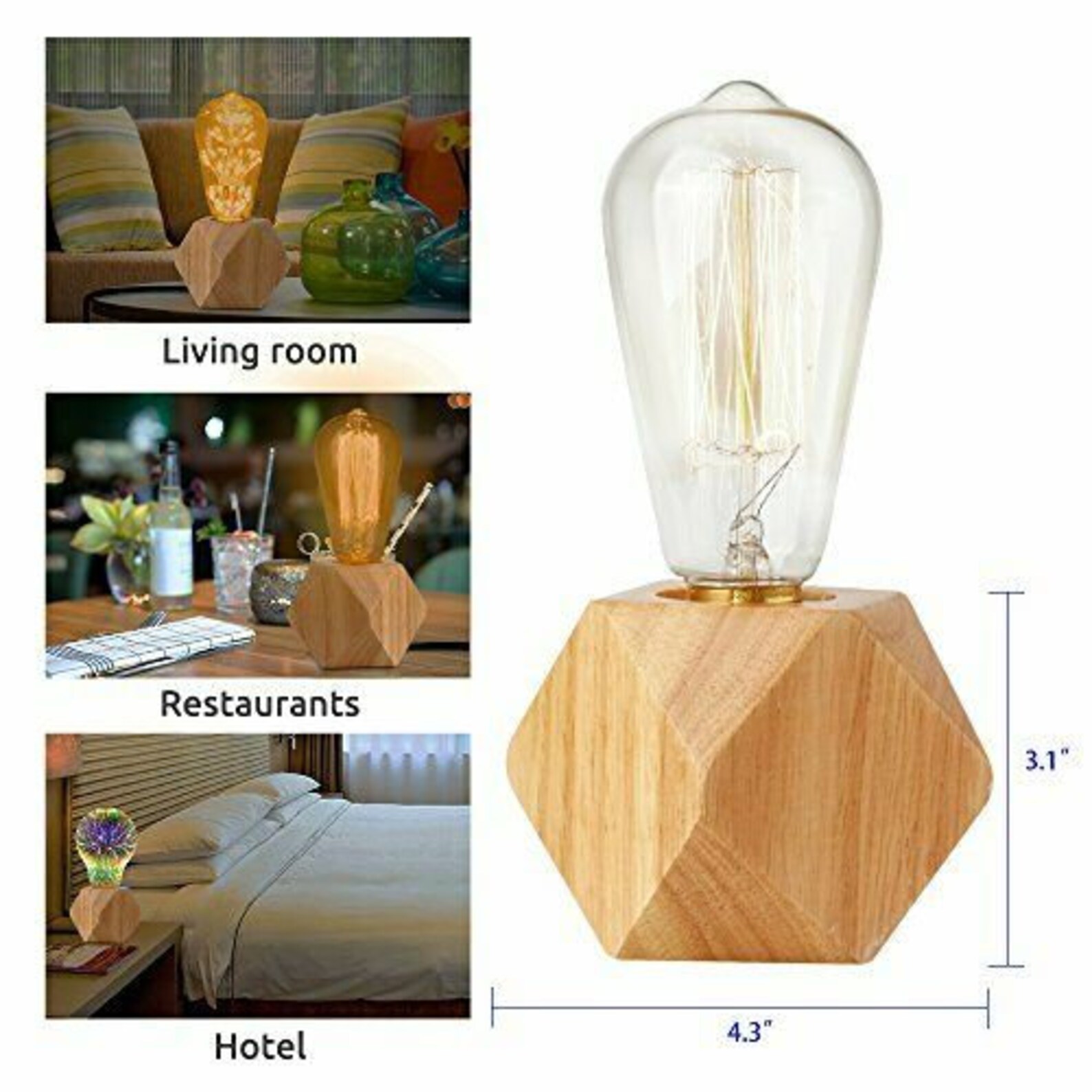 Edison Bulb Table LampDimmable Wood Light Bulb Stand Etsy