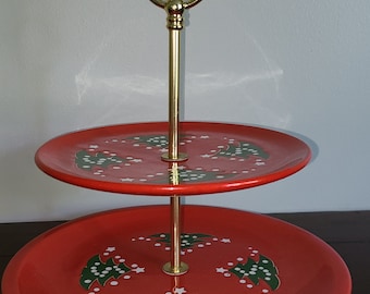 Waechtersbach Christmas Tree 2 Tier Tidbit Dish / Tray Handled