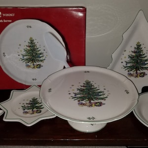 Lot of 7 Nikko Christmastime Cake Stand, Cake plate with Server, 5 Misc Serving Plates ( see description)