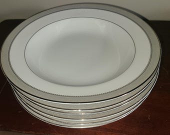 Set of 6 Mikasa Platinum Crown 8.5 Flat Rim Pasta, Soup Bowls