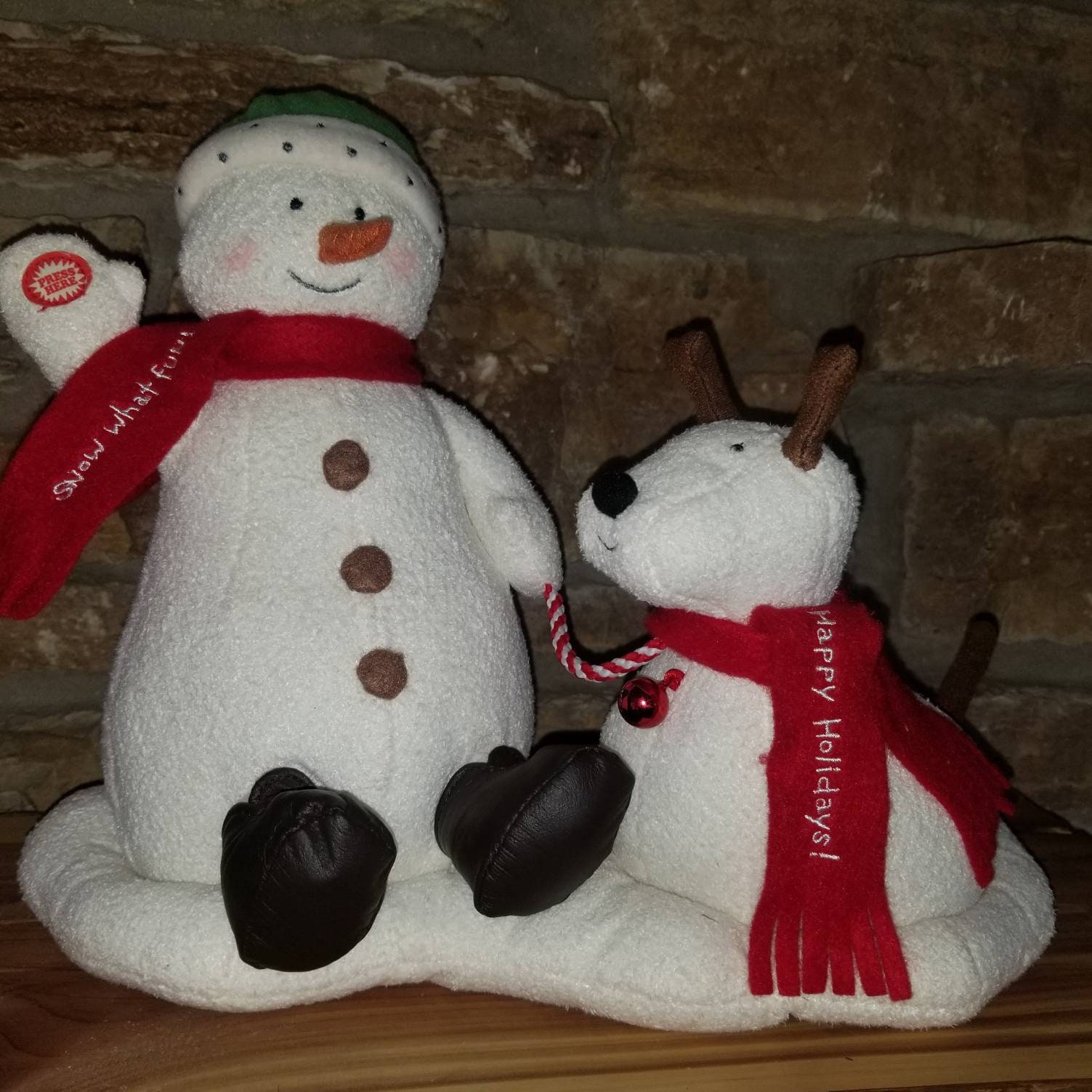 Hallmark Jingle Pals Animated Musical Plush Snowman and Dog Duo 2004 Works