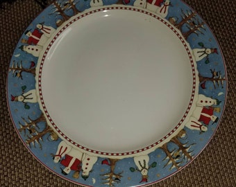 Set of 4 Debbie Mumm Sakura Snowman Dinner Plates Christmas 10.75"