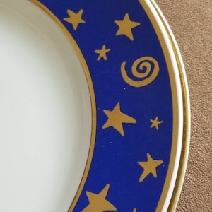 Set of 4 Pottery Barn Stars Blue Gold Dinner Plates