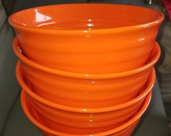 Set of 4 Rachael Ray Orange Tangerine Double Ridge Cereal Soup Bowls