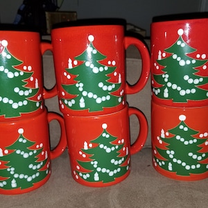 Set Of 6 Waechtersbach Christmas Tree Mugs West Germany