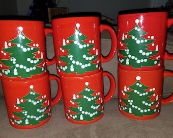 Set Of 6 Waechtersbach Christmas Tree Mugs West Germany