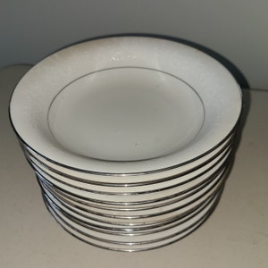 Set of 11 Noritake MARSEILLE 7-1/2&quot; Soup / Pasta  Bowls White/Cream Platinum Silver Trim