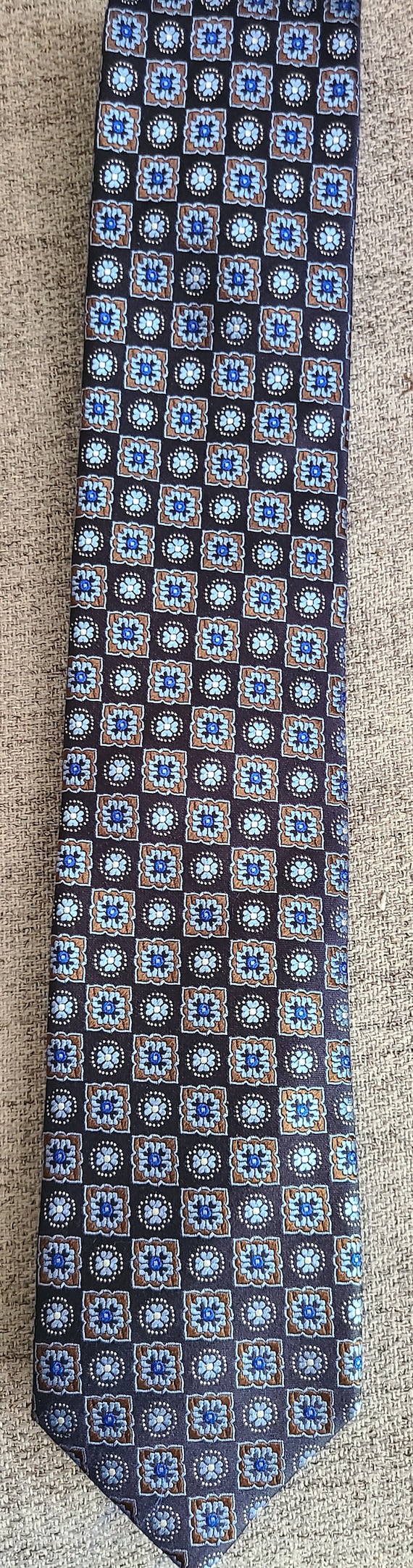 Canali 1934 Tie Blue Flower Pattern Brown Backgrou