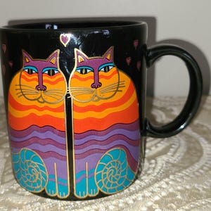 Laurel Burch Kitty Cat Mug Rainbow Cats Mug Gold Trim