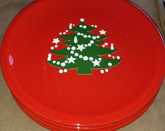Set of 4 Waechtersbach Red Christmas Tree 10&quot; Dinner Plates