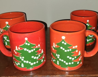 Set Of 4 Waechtersbach Christmas Tree Mugs West Germany