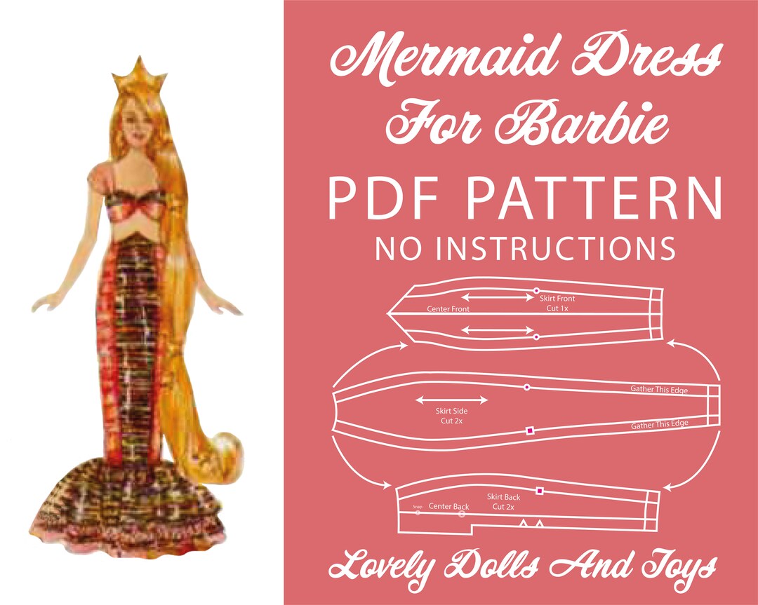 Mermaid dress for barbie or poppy parker pdf sewing pattern etsy