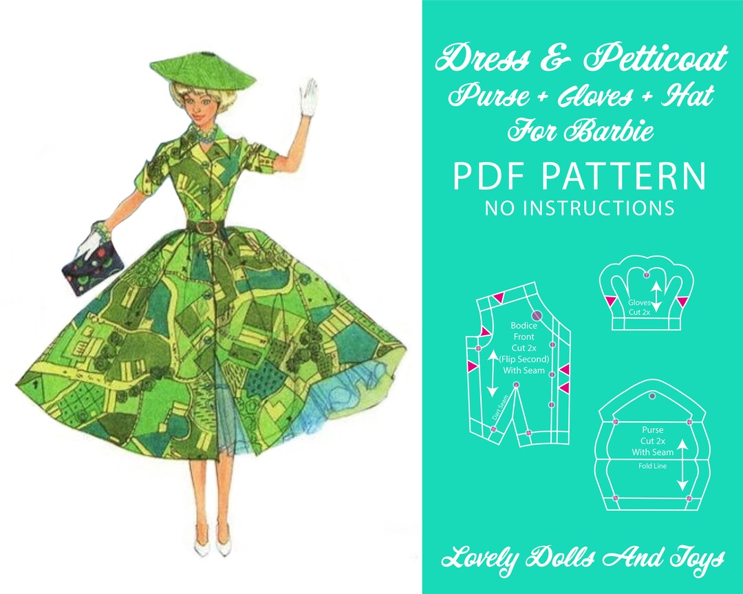 Dress sewing pattern for barbie dolls dress petticoat purse etsy 