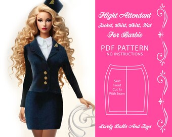 Veste chemise jupe chapeau pour poupées Barbie PDF Patron de couture PDF à téléchargement numérique instantané pour poupées Barbie