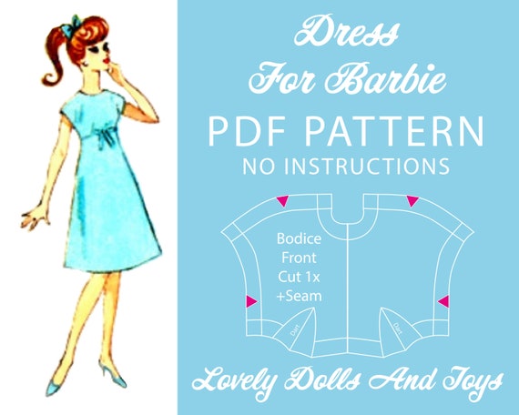 Dress Pattern for Barbie Dolls or 11 to 12 Inch Dolls PDF Sewing