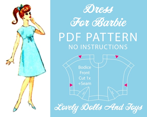 Dress Pattern for Barbie Dolls or 11 to 12 Inch Dolls PDF Sewing