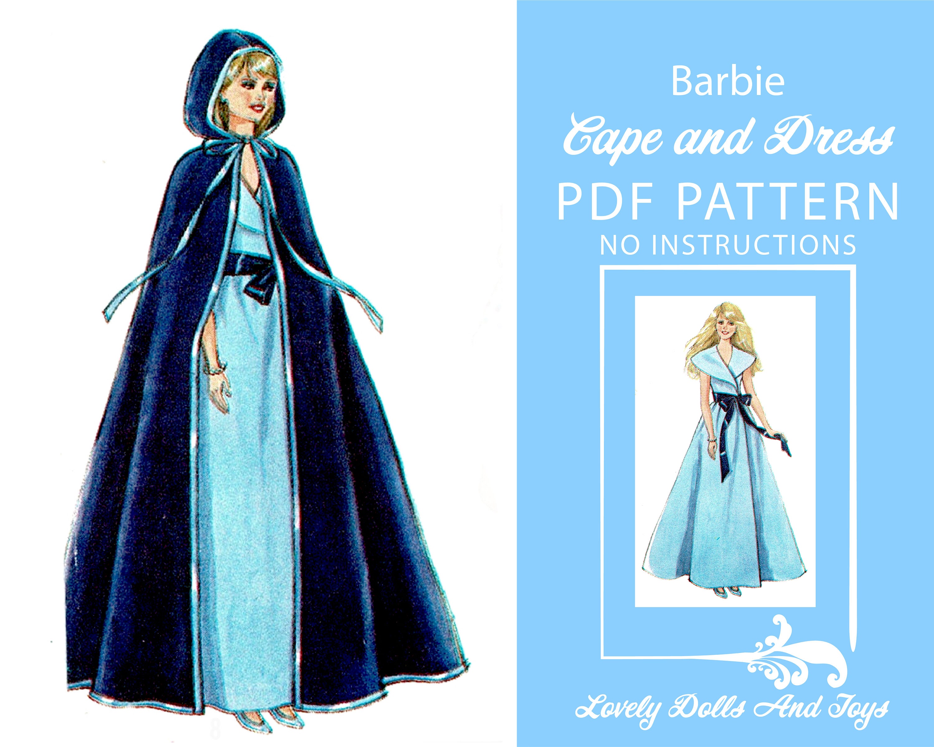 Barbie Cape and Dress PDF Sewing Pattern for Barbie Dolls Etsy Canada