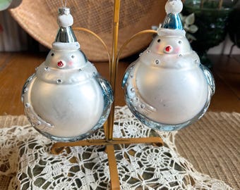 Pair Of Hand Painted Glass Penguin Ornaments