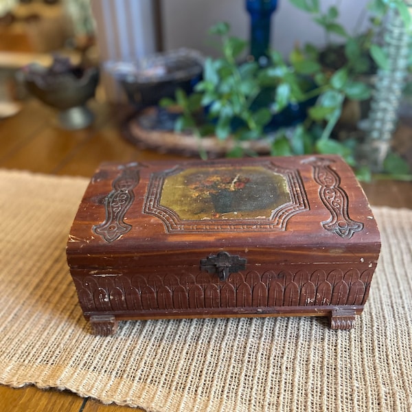 Vintage Carved Cedar Box