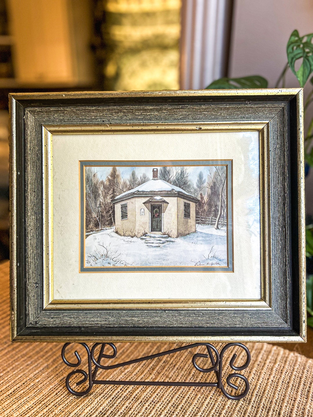 Vintage Framed Watercolor Painting of Snowy Schoolhouse - Etsy