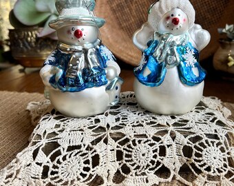 Pair Of Vintage Hand Painted Snowman Ornaments
