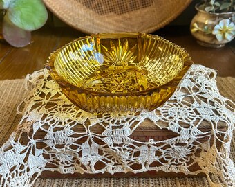 Vintage Pressed Amber Glass Bowl