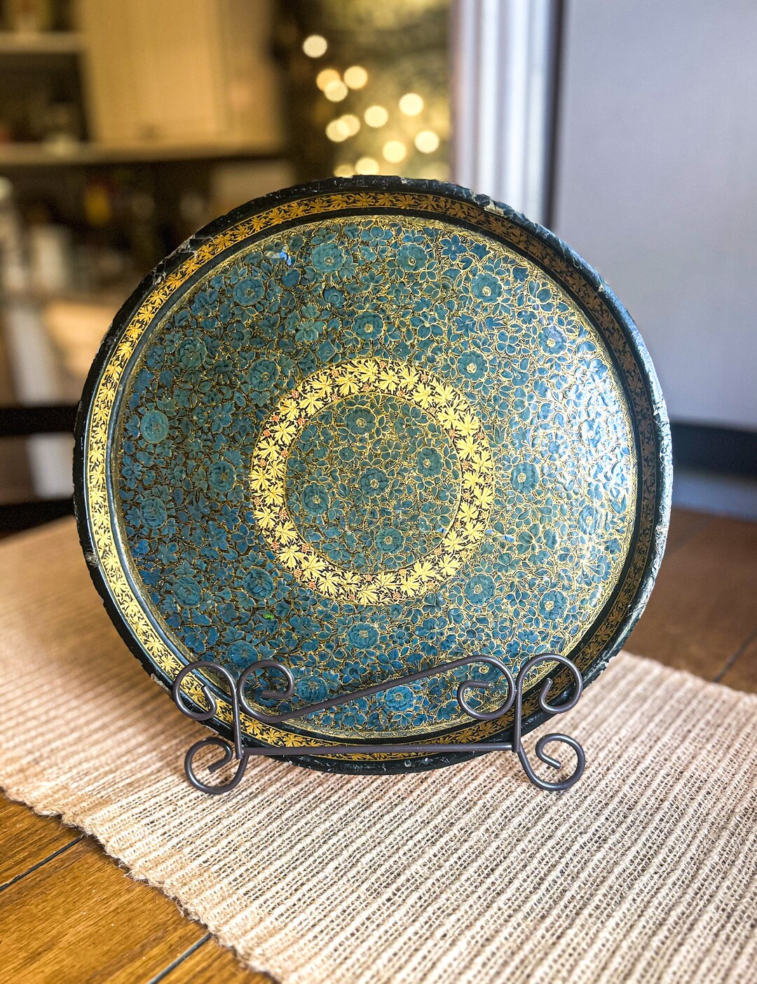 Beautiful Vintage Italian Blue and Gold Floral Tray - Etsy