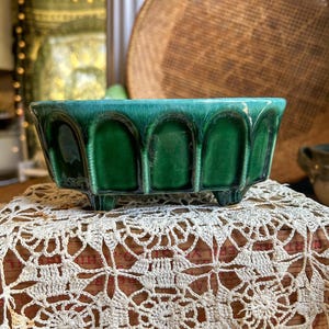 MCM Hull USA Green Drip Glaze Pottery Planter