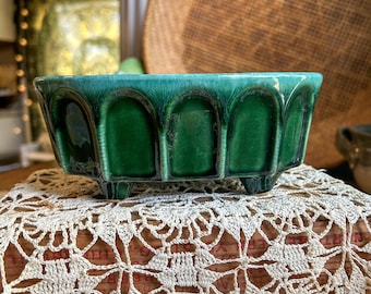 MCM Hull USA Green Drip Glaze Pottery Planter