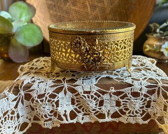 Vintage Ormolu Filigree Casket Jewelry Box