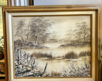 Framed Original Winter Landscape Oil Painting