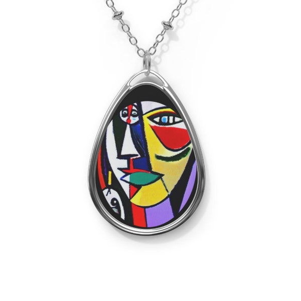 Abstract Art Oval Woman's Face Necklace Pendant Picasso Inspired  Cubism Style Modern Contemporary Jewelry With Timeless Style