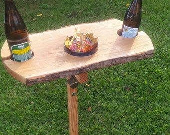 Outdoor kombinierter Bier- und Weintisch für Garten, Camping und Strand. Für Party und als Geschenk. Eiche Echtholz. klappbar, Keramikschale